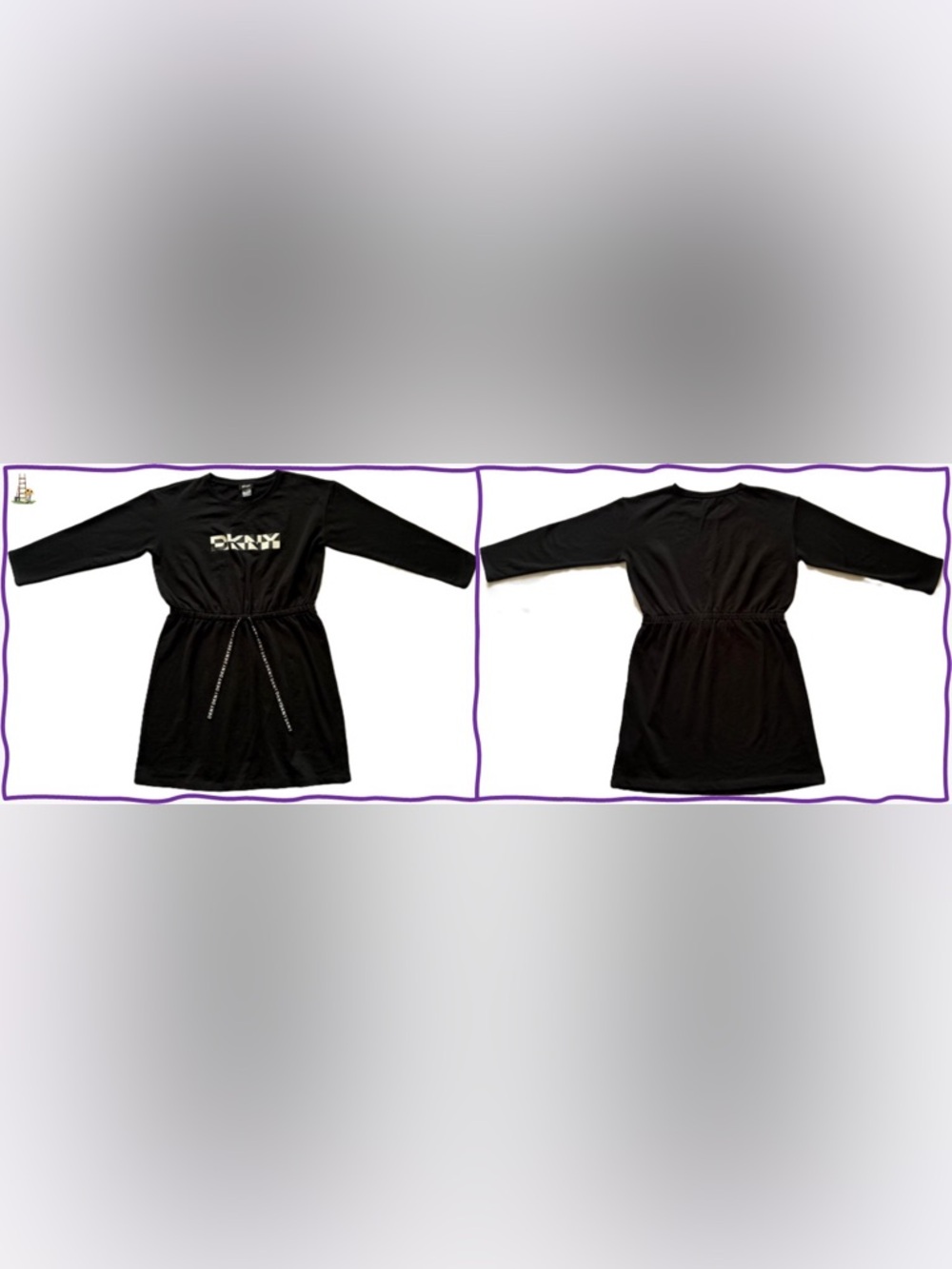 DKNY Black Long Sleeve Logo Drawstring Dress
